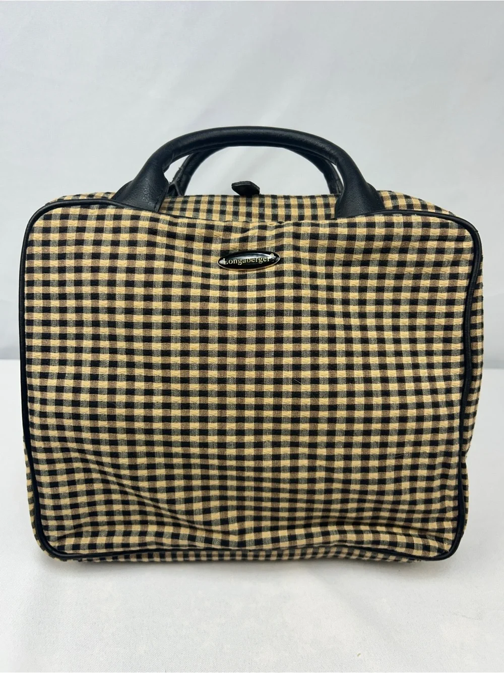 Longaberger Black and Beige Gingham Cosmetic Travel Case